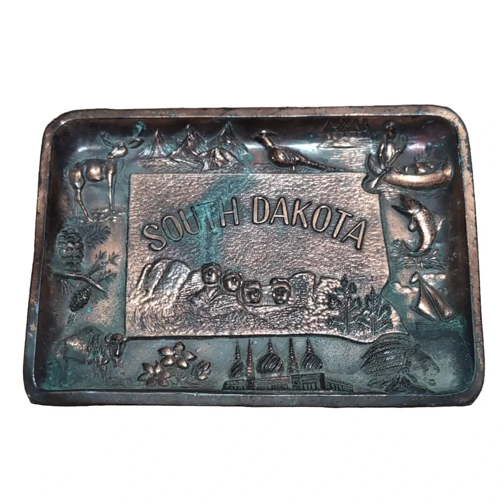 Thrifco South Dakota Souvenir Tray Terido Copper Embossed Mount Rushmore Japan